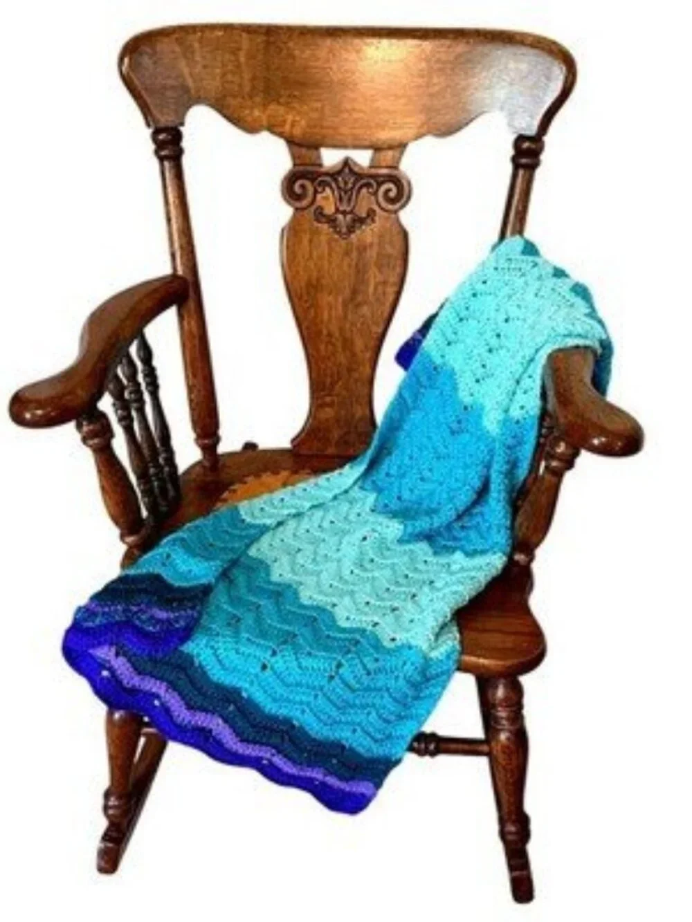 Handmade Crochet Chevron Ripple Lap Afghan Throw Teal Aqua Blue Purple 24x61